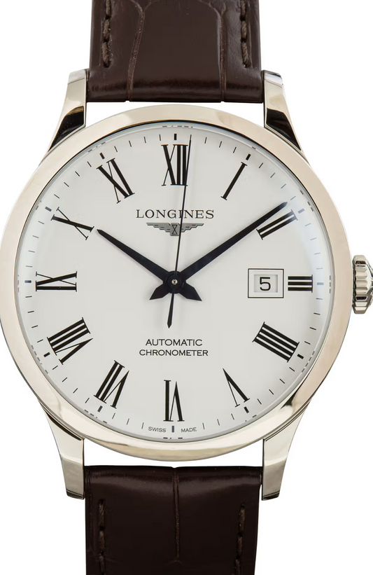 Longines Record Stainless Steel on Leather Strap